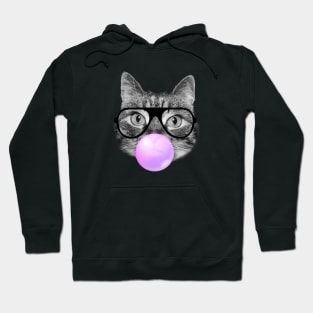 Cute fluffy hipster cat and a pink bubble gum Hoodie